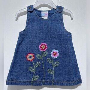Just Born Baby Girl Denim Embroidered Flower Overall Dress 100% Cotton Size 6-9M